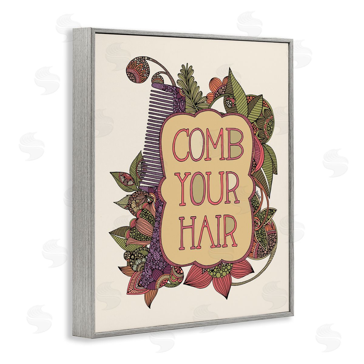 Valentina Harper Comb Your Hair Detailed Botanical Fractal Shapes Gray Framed Giclee Wall Art Print