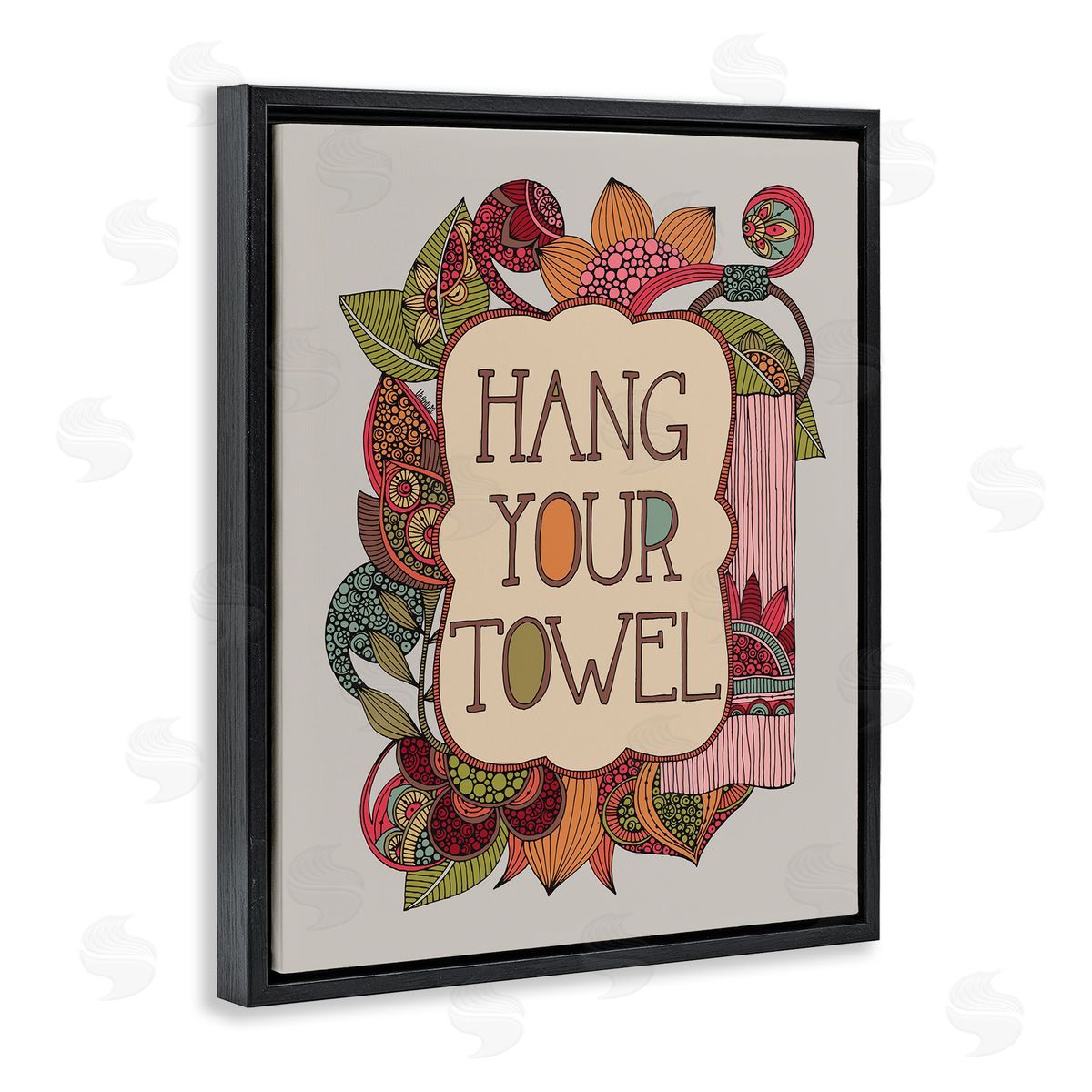 Valentina Harper Hang Your Towel Intricate Floral Mandala Shapes Black Floating Frame Canvas Wall Art Print