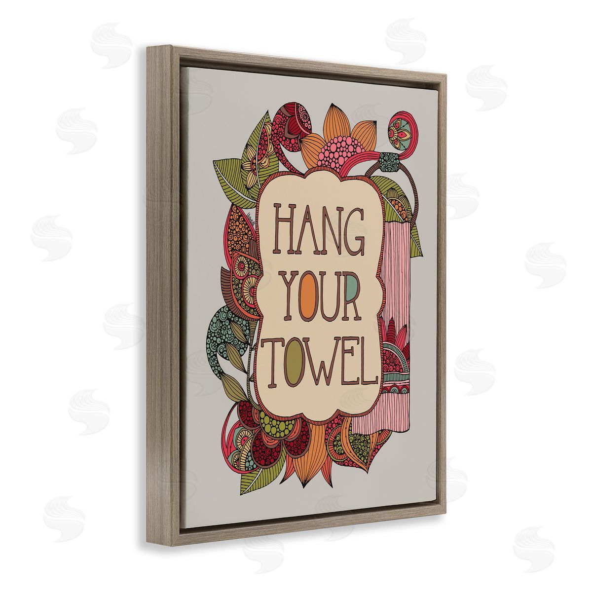 Valentina Harper Hang Your Towel Intricate Floral Mandala Shapes Brown Floating Frame Canvas Wall Art Print