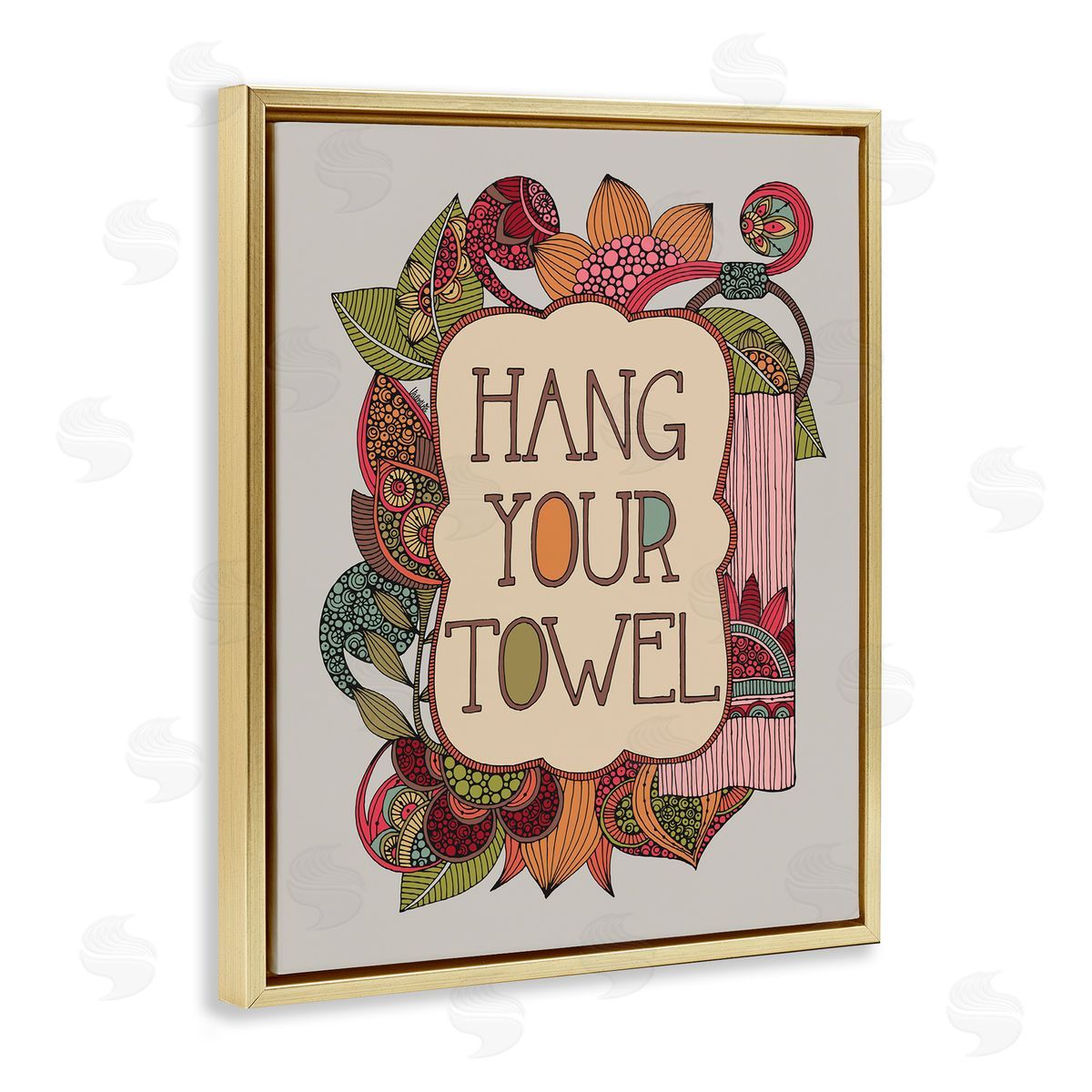 Valentina Harper Hang Your Towel Intricate Floral Mandala Shapes Gold Floating Frame Canvas Wall Art Print