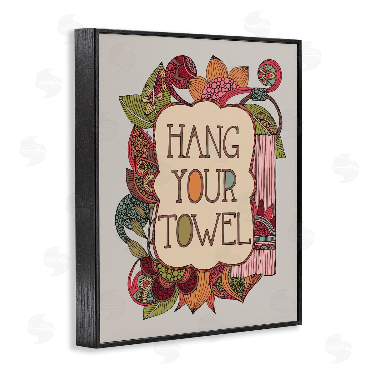 Valentina Harper Hang Your Towel Intricate Floral Mandala Shapes Black Framed Giclee Wall Art Print