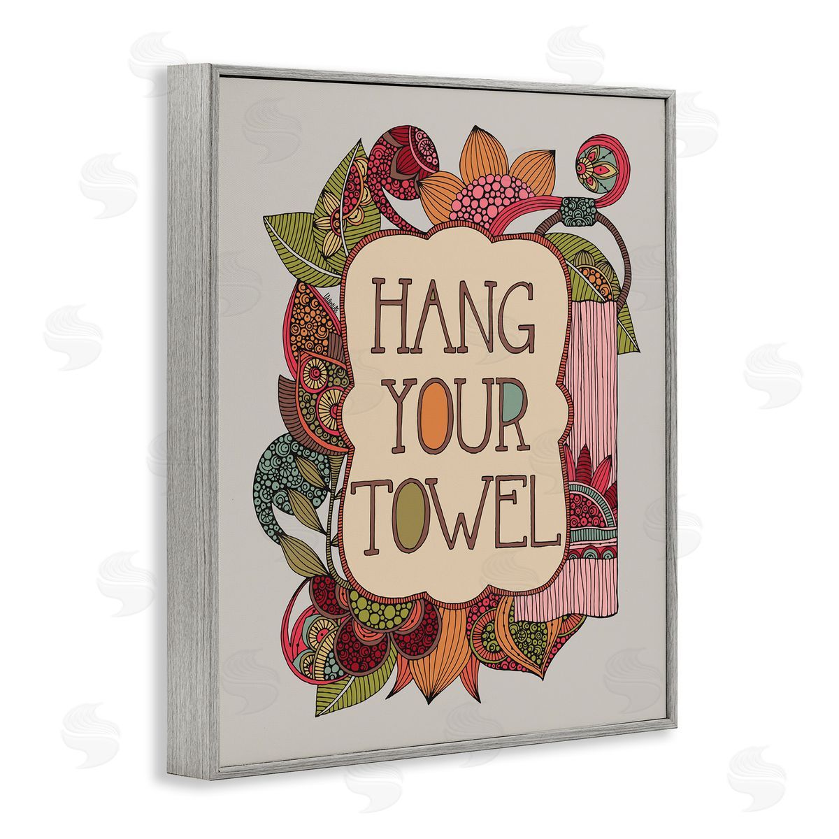 Valentina Harper Hang Your Towel Intricate Floral Mandala Shapes Gray Framed Giclee Wall Art Print