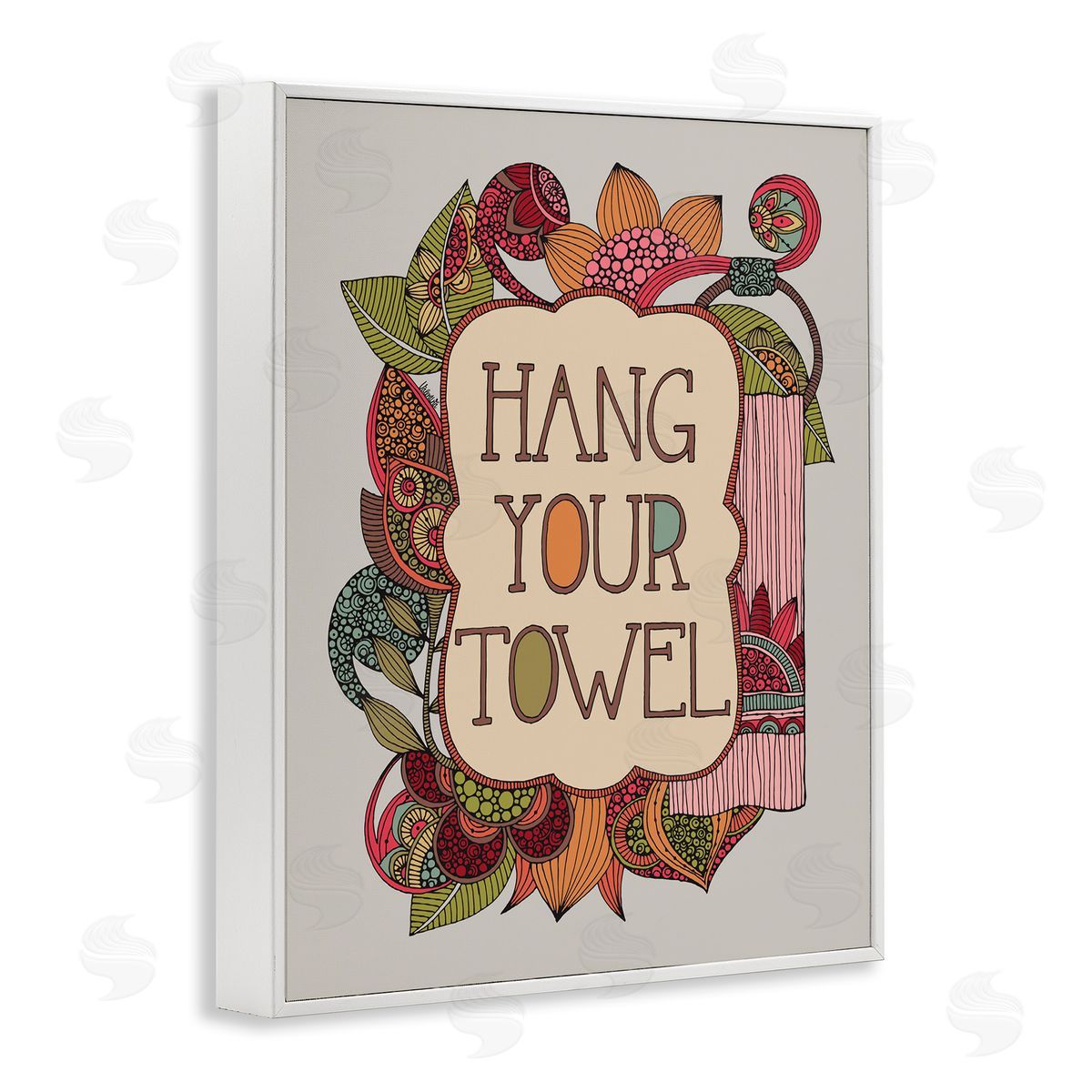 Valentina Harper Hang Your Towel Intricate Floral Mandala Shapes White Framed Giclee Wall Art Print