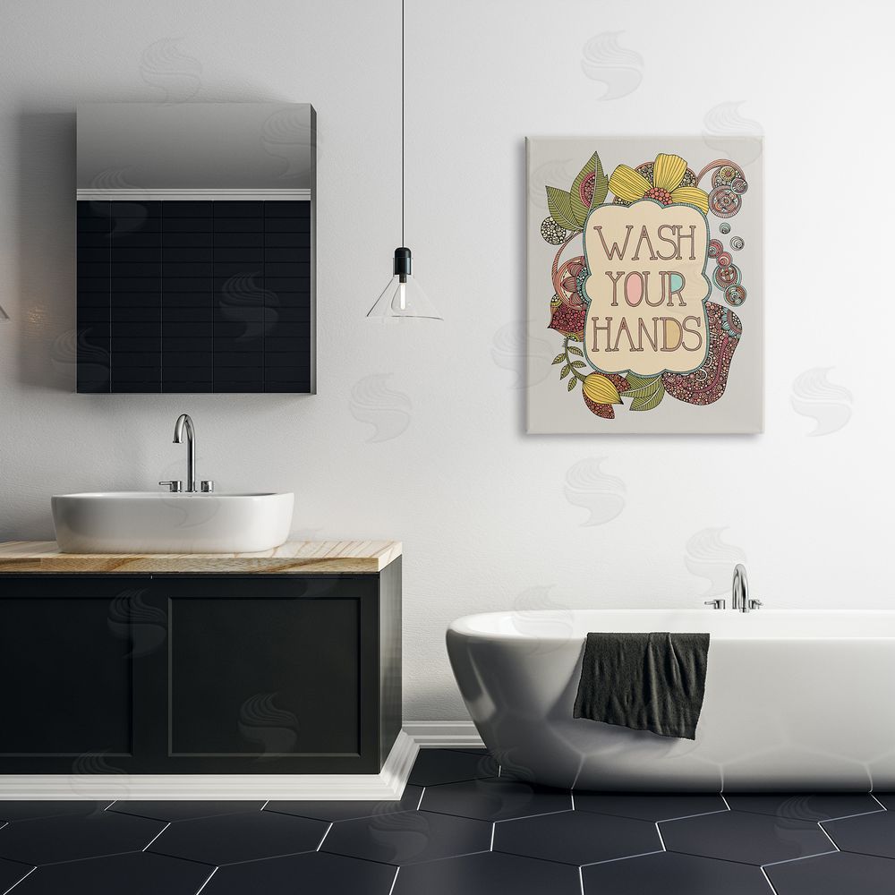 Valentina Harper Wash Your Hands Bathroom Sign Intricate Floral Details Canvas Wall Art Print in Room