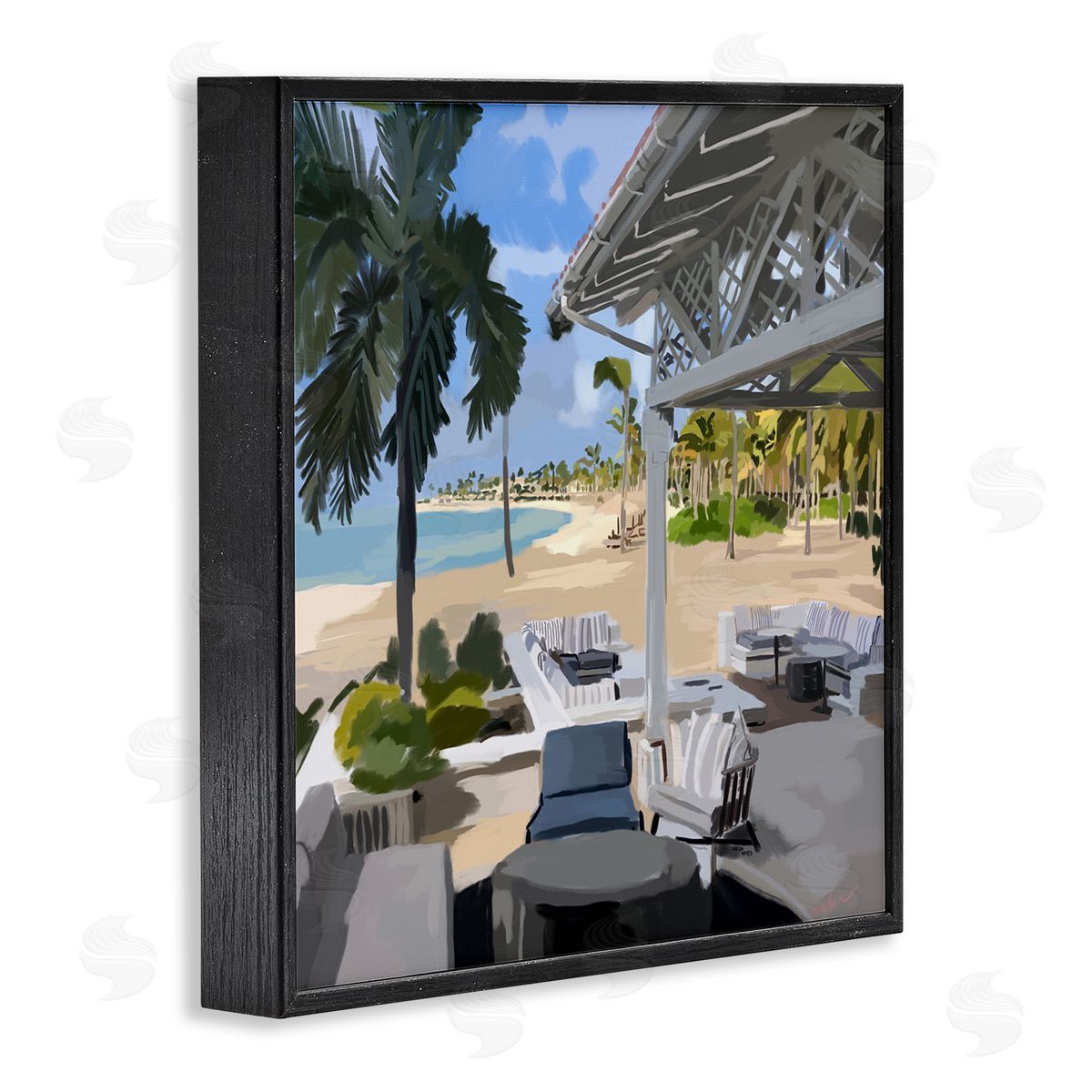 Amelia Noyes Tropical Ocean Pergola Patio Lush Palm Trees Black Framed Glicee Wall Art Print