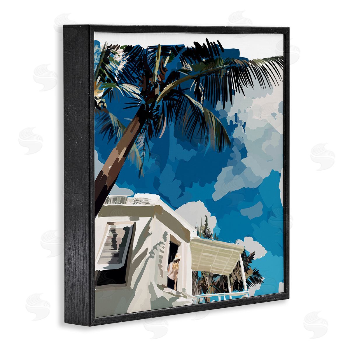 Amelia Noyes Tropical Summer Cottage Girl Clear Blue Sky  Black Framed Glicee Wall Art Print