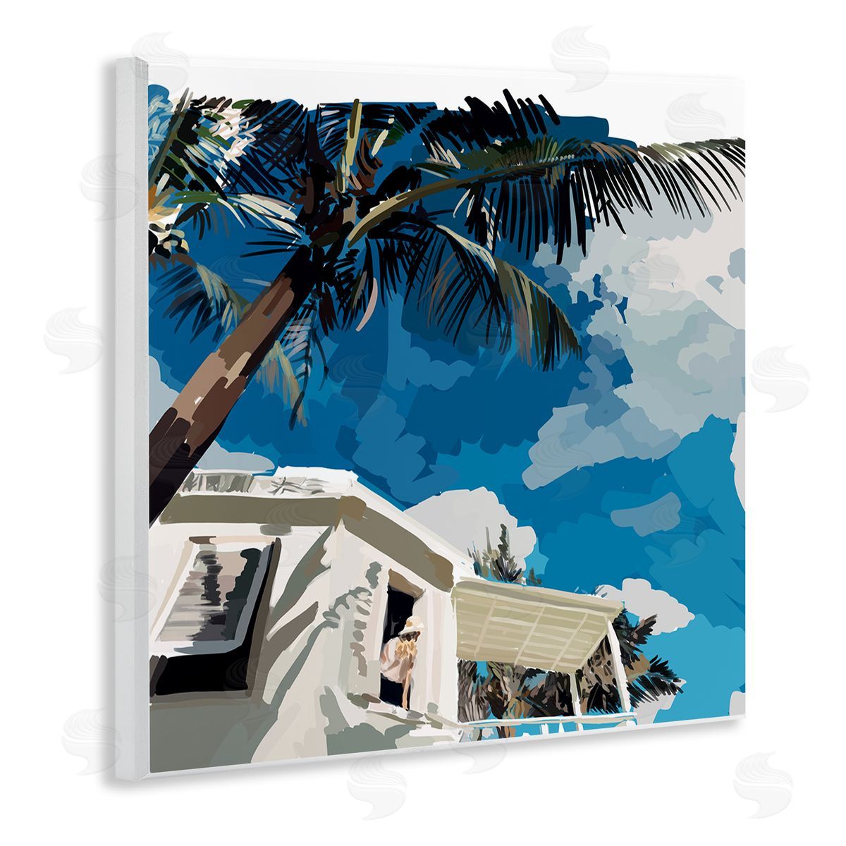 Amelia Noyes Tropical Summer Cottage Girl Clear Blue Sky  Wooden Wall Plaque Art Print
