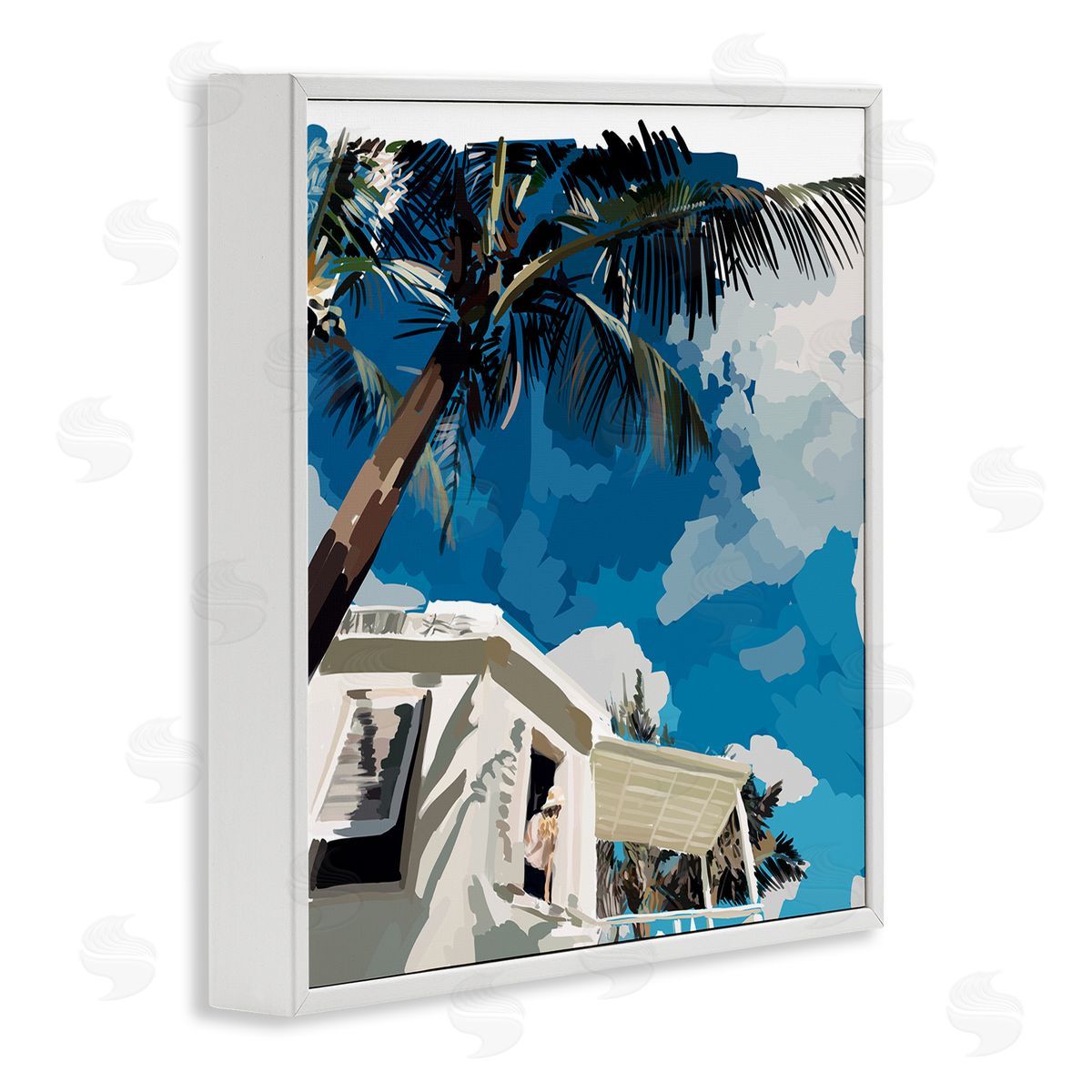 Amelia Noyes Tropical Summer Cottage Girl Clear Blue Sky  White Framed Glicee Wall Art Print