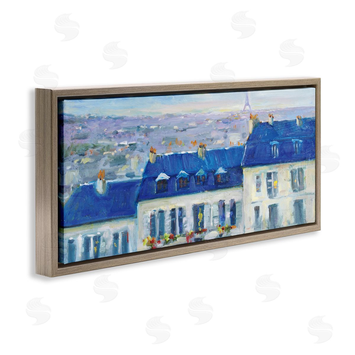 JG Studios Vivid Blue Cityscape Buildings Flower Lined Houses 