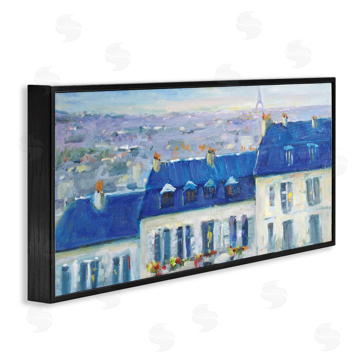 JG Studios Vivid Blue Cityscape Buildings Flower Lined Houses 