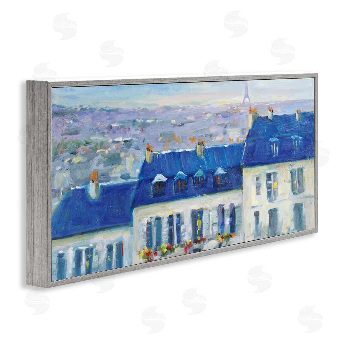 JG Studios Vivid Blue Cityscape Buildings Flower Lined Houses 