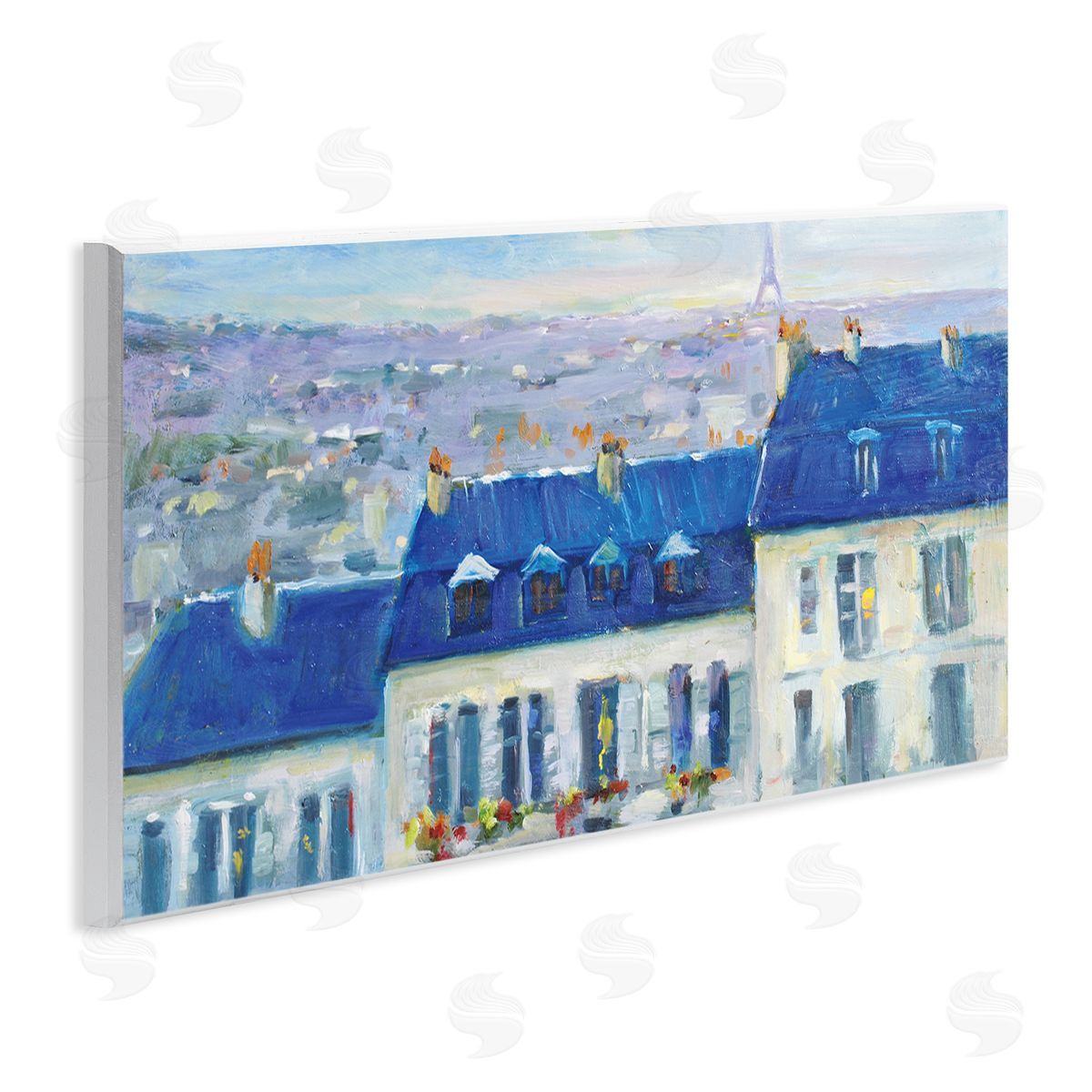JG Studios Vivid Blue Cityscape Buildings Flower Lined Houses 