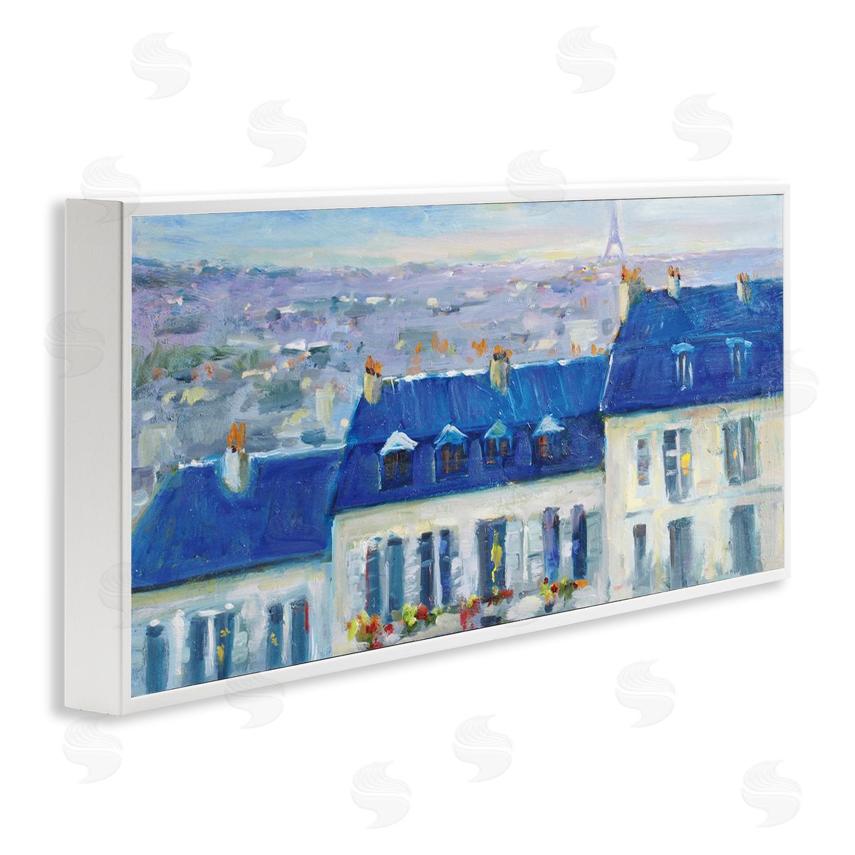 JG Studios Vivid Blue Cityscape Buildings Flower Lined Houses 