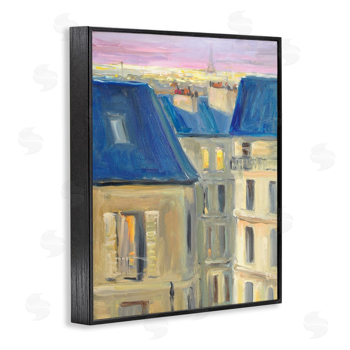 JG Studios Cozy Urban City Neighborhood Pink Sunset Sky Black Framed Giclee Wall Art Print