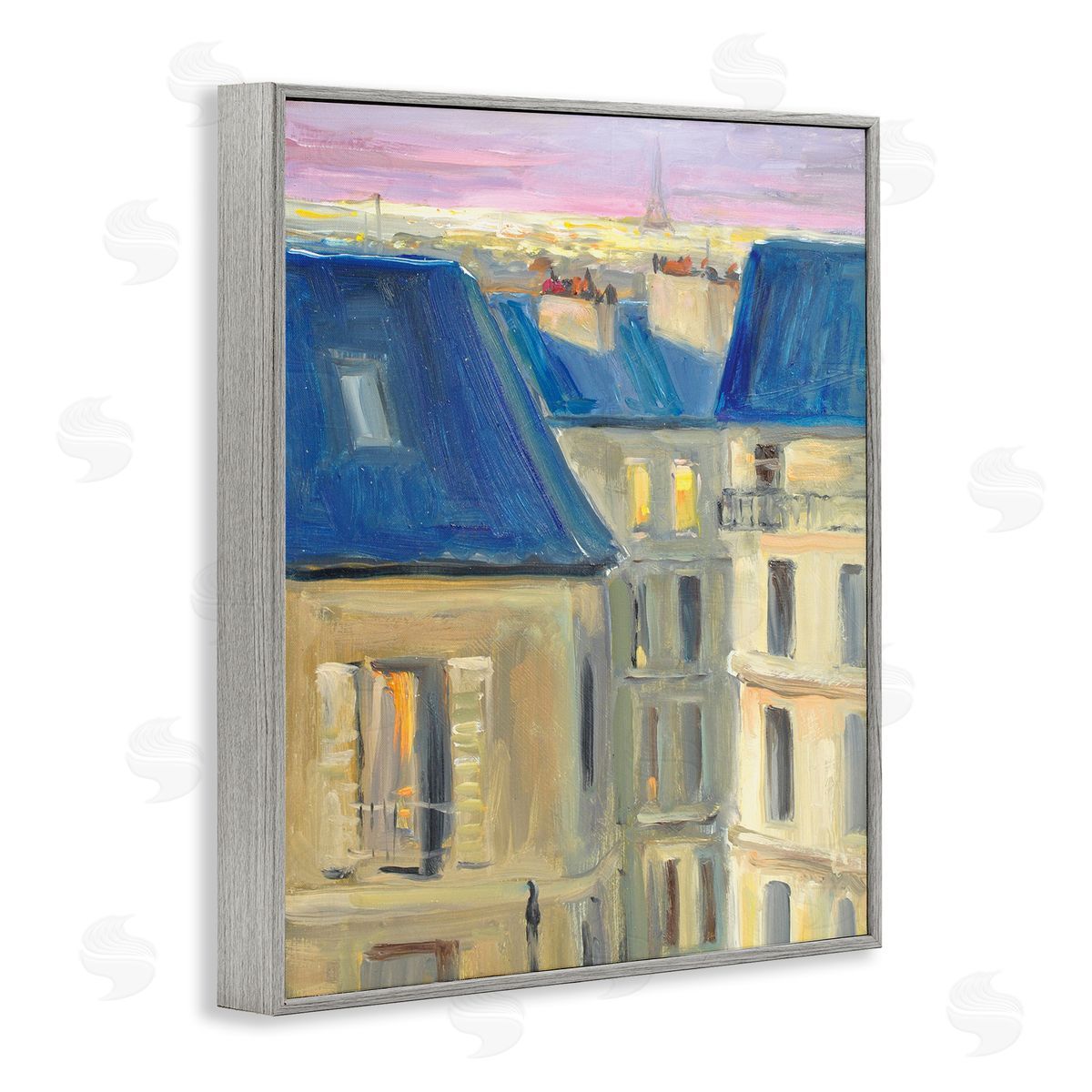 JG Studios Cozy Urban City Neighborhood Pink Sunset Sky Gray Framed Giclee Wall Art Print