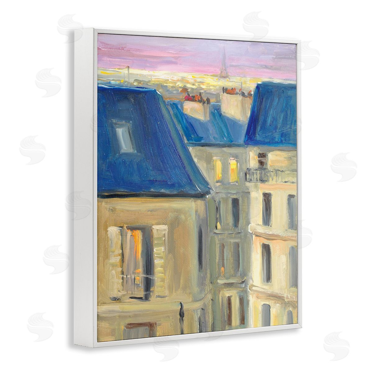 JG Studios Cozy Urban City Neighborhood Pink Sunset Sky White Framed Giclee Wall Art Print