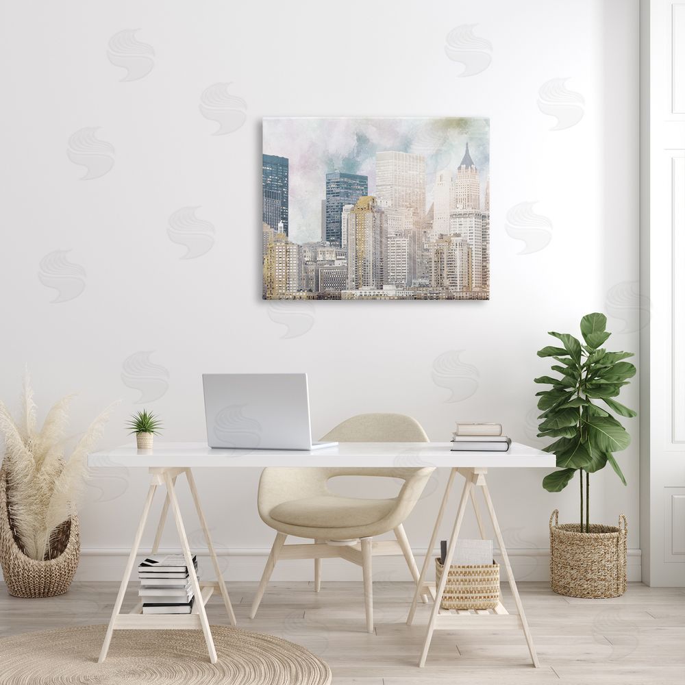 Marcus Prime Layered Pastel Cityscape Buildings City Skyline Architecture Canvas Wall Art Print in Room