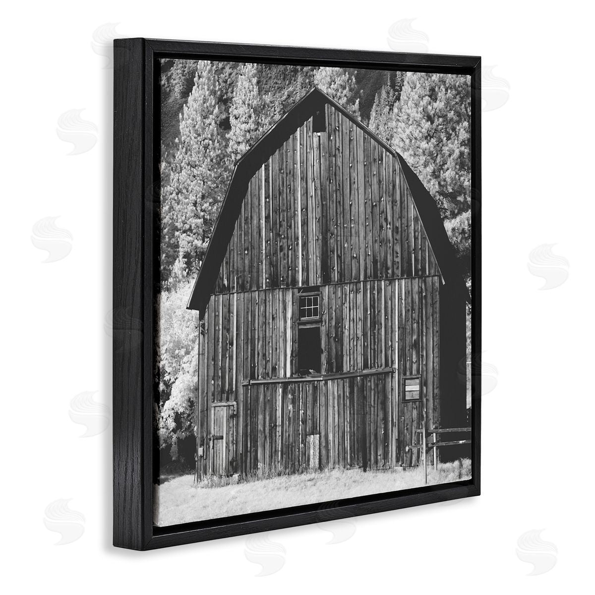 Stupell Studio Rustic Rural Barn Black & White Farm Photography  Black Floating Frame Canvas Wall Art Print