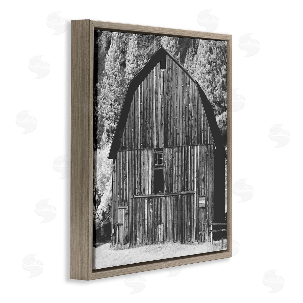 Stupell Studio Rustic Rural Barn Black & White Farm Photography  Brown Floating Frame Canvas Wall Art Print