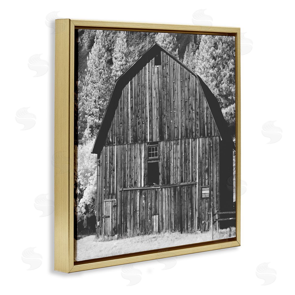 Stupell Studio Rustic Rural Barn Black & White Farm Photography  Gold Floating Frame Canvas Wall Art Print