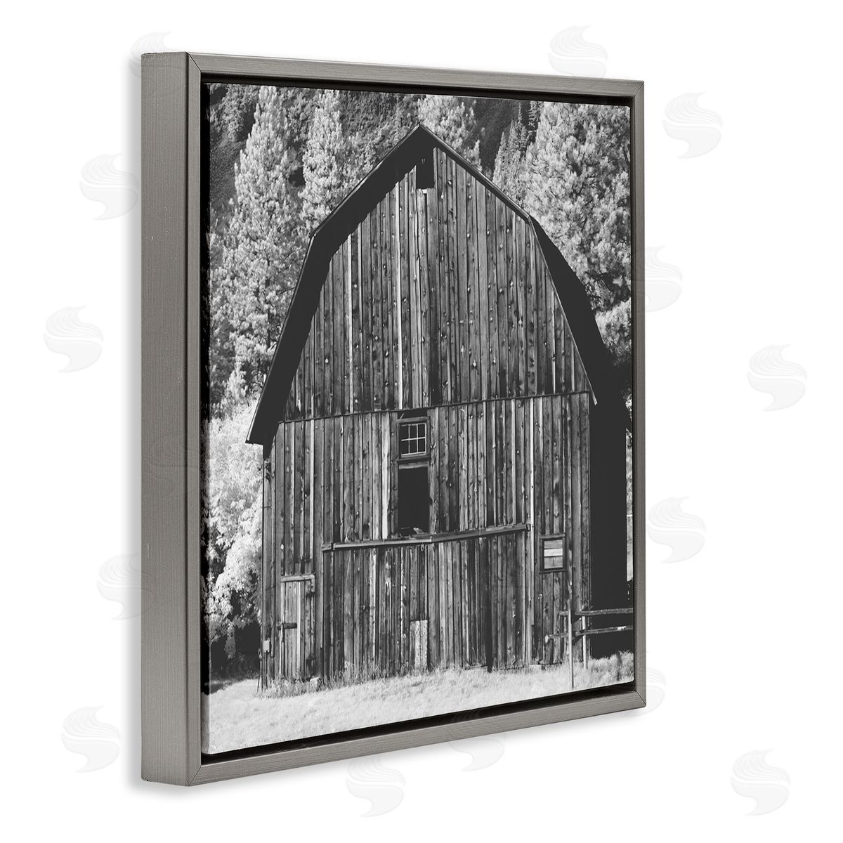 Stupell Studio Rustic Rural Barn Black & White Farm Photography  Gray Floating Frame Canvas Wall Art Print