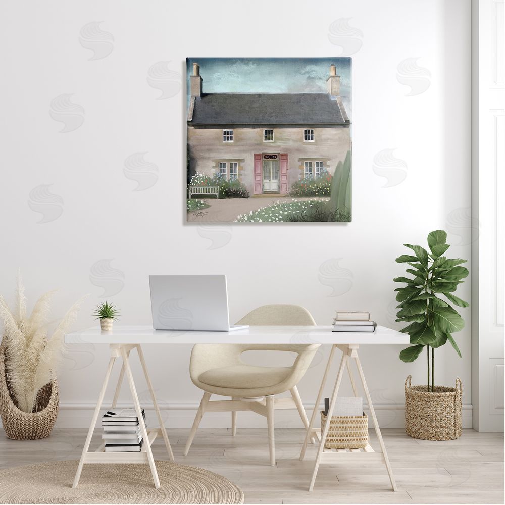 Elizabeth Medley Peaceful Rural Cottage House Blooming Flower Buds  Canvas Wall Art in Room