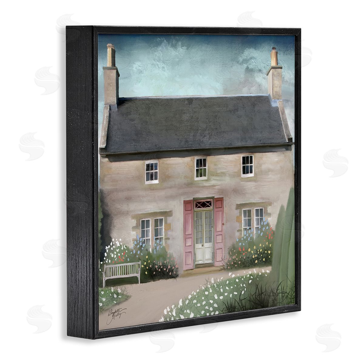 Elizabeth Medley Peaceful Rural Cottage House Blooming Flower Buds  Black Framed Glicee Wall Art Print