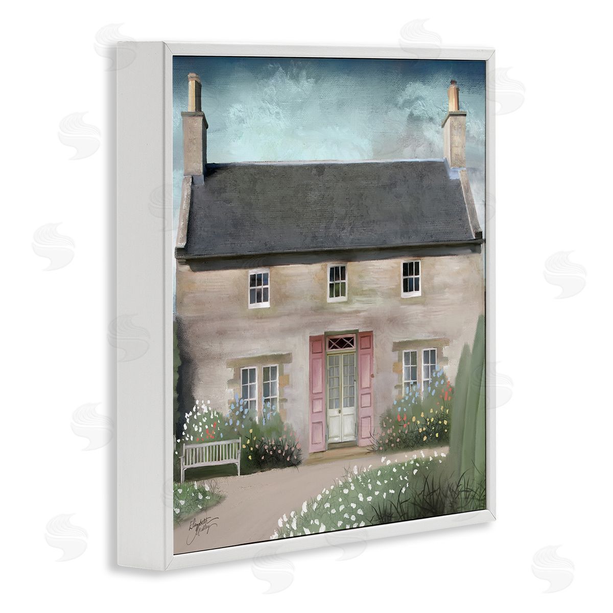 Elizabeth Medley Peaceful Rural Cottage House Blooming Flower Buds  White Framed Glicee Wall Art Print