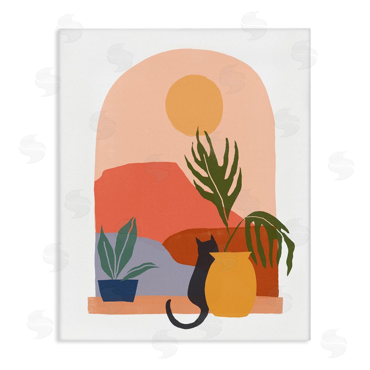 June Erica Vess Cat Watching Desert Dunes Modern Window View  Stretched Canvas Wall Art Print
