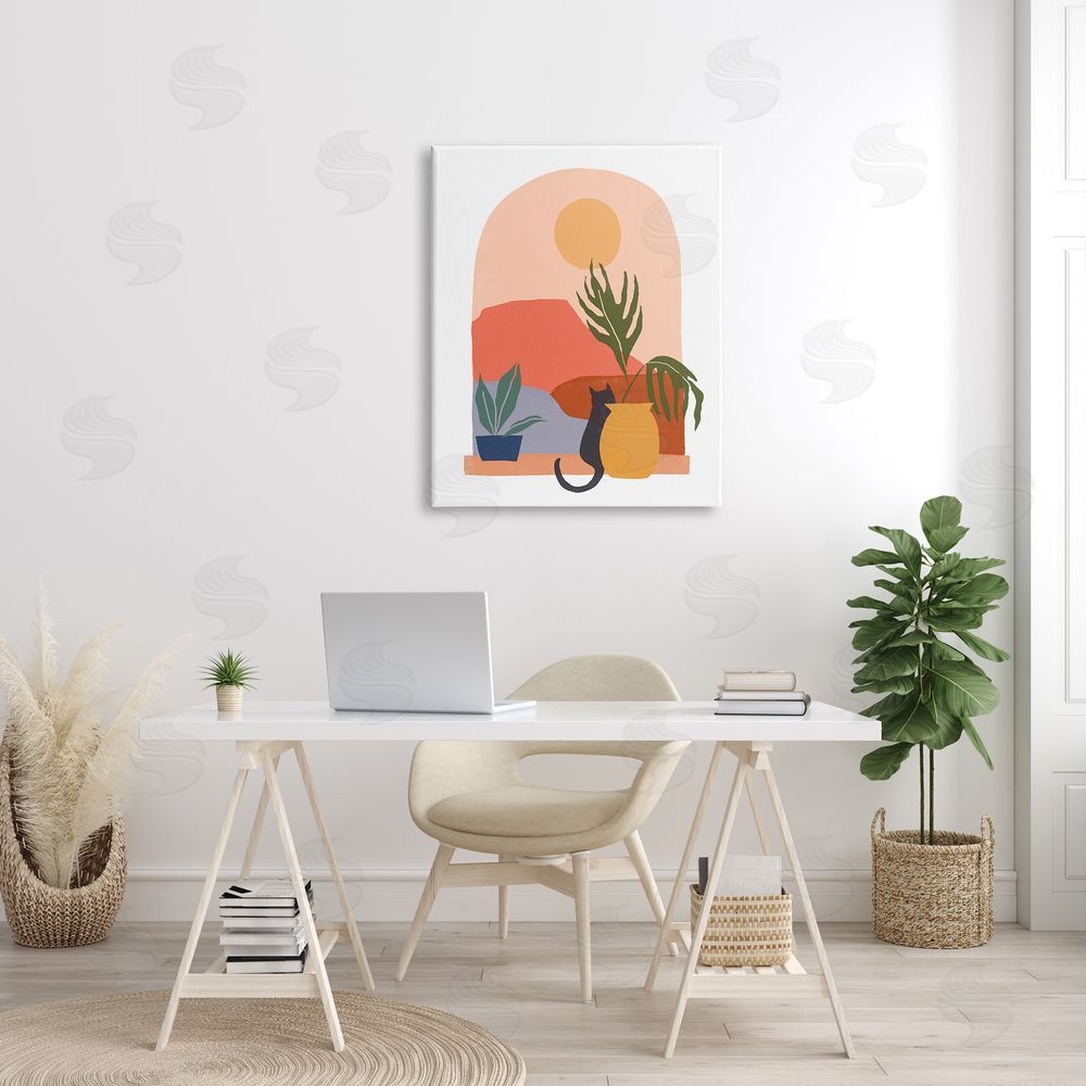 June Erica Vess Cat Watching Desert Dunes Modern Window View  Canvas Wall Art Print in Room