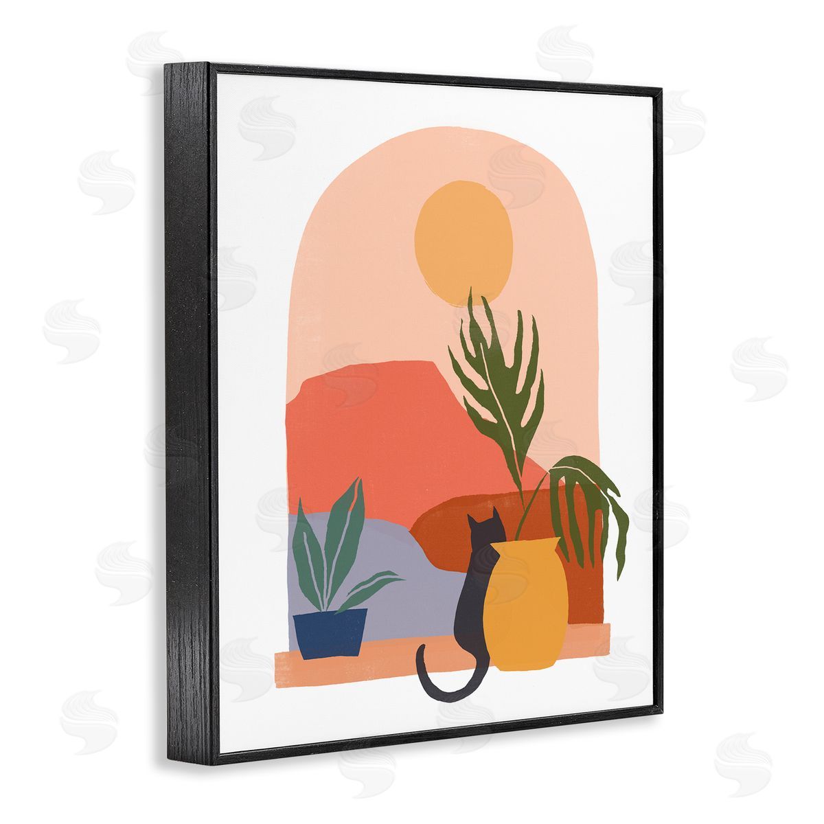 June Erica Vess Cat Watching Desert Dunes Modern Window View  Black Framed Giclee Wall Art Print