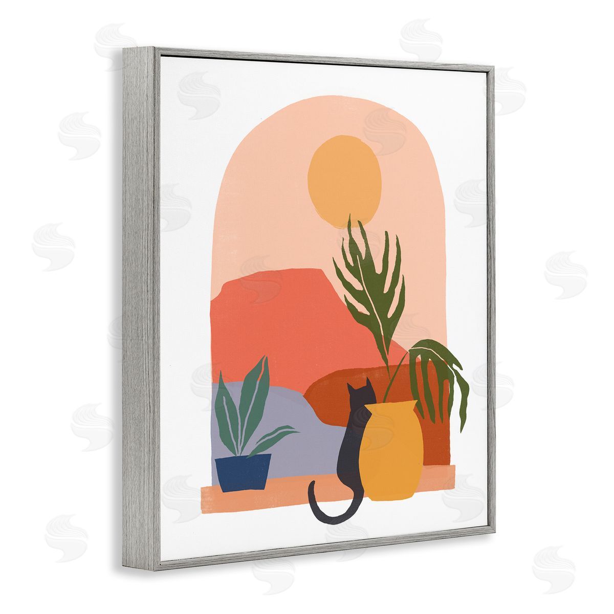 June Erica Vess Cat Watching Desert Dunes Modern Window View  Gray Framed Giclee Wall Art Print