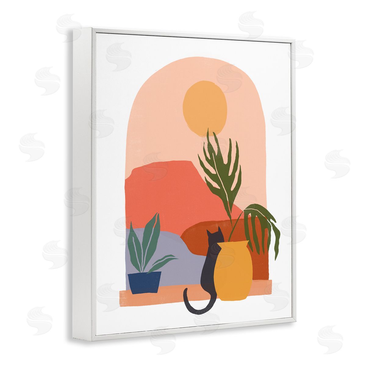 June Erica Vess Cat Watching Desert Dunes Modern Window View  White Framed Giclee Wall Art Print