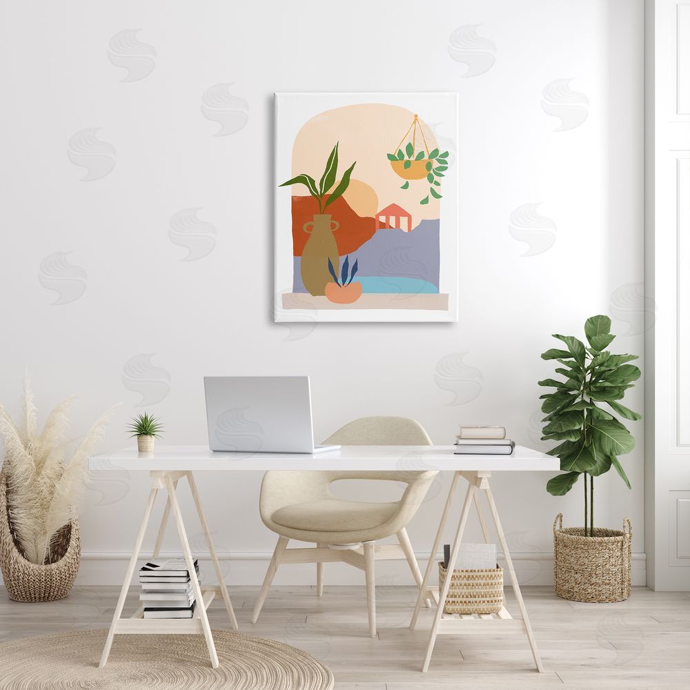 June Erica Vess Bold Hanging Potted Plants Windowsill Landscape Scene Canvas Wall Art Print in Room