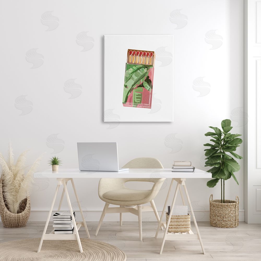 Amelia Noyes Floral Pink Matchbox Square Cutout Shape Canvas Wall Art Print in Room