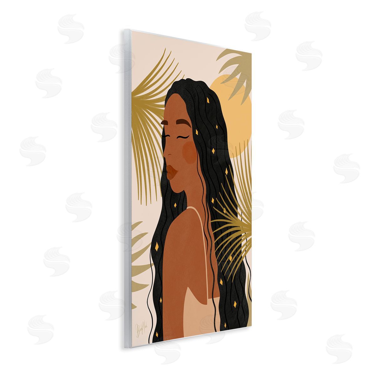 Birch & Ink Desert Plant Leaves Sunlit Starry Haired Woman Wall Plaque Art Print