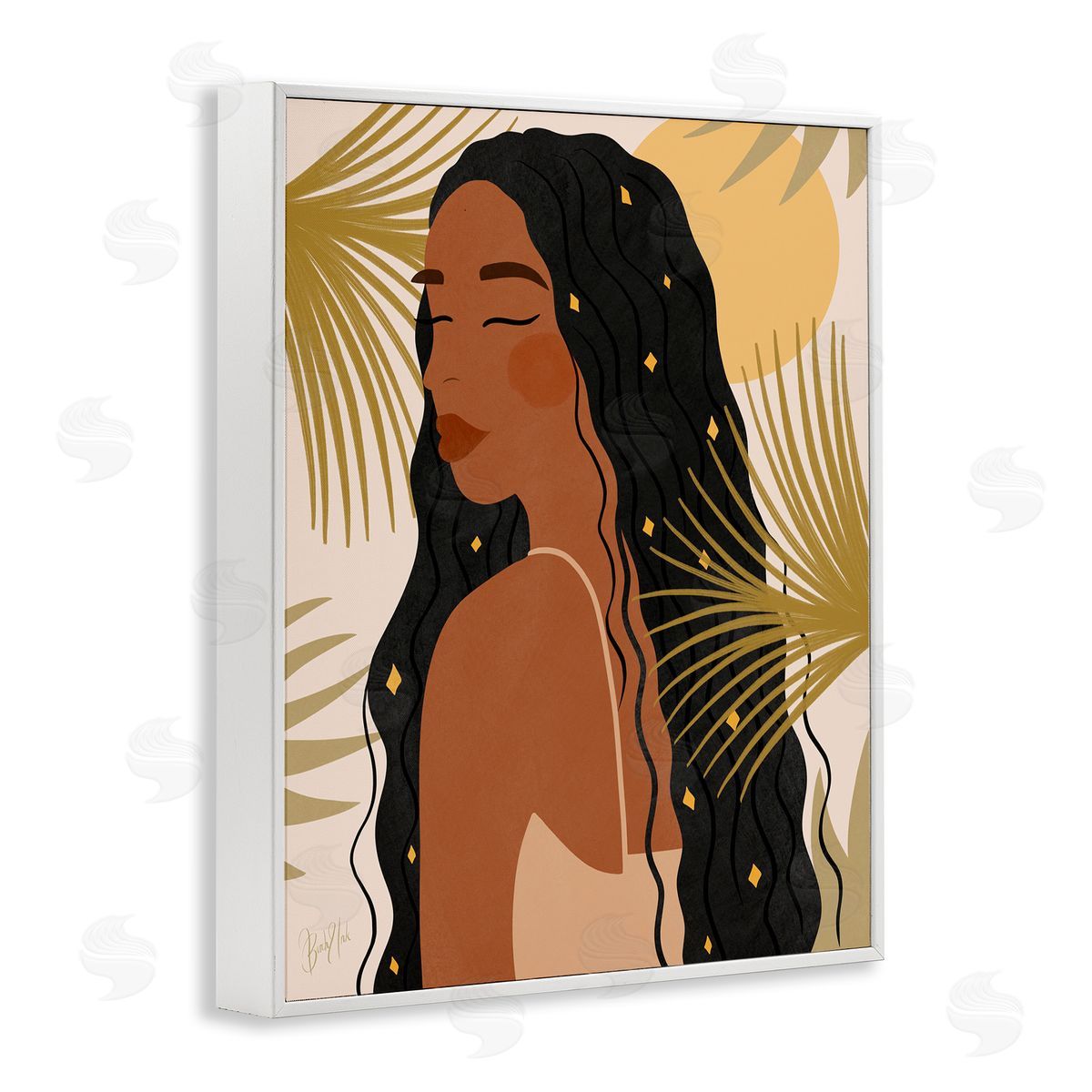 Birch & Ink Desert Plant Leaves Sunlit Starry Haired Woman White Framed Giclee Wall Art Print