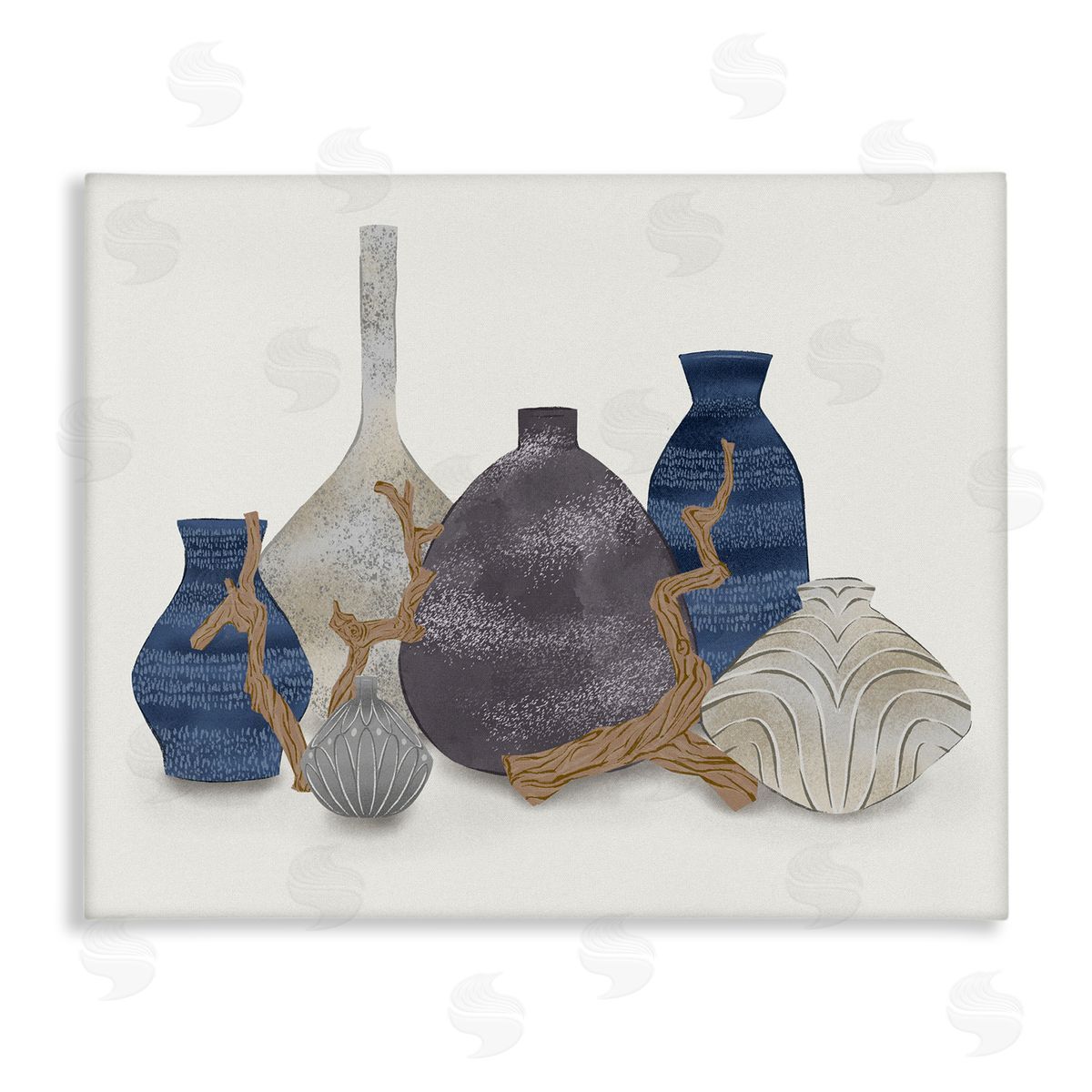 Ziwei Li Ornate Vase Still Life Leaning Driftwood Branches  Stretched Canvas Wall Art Print