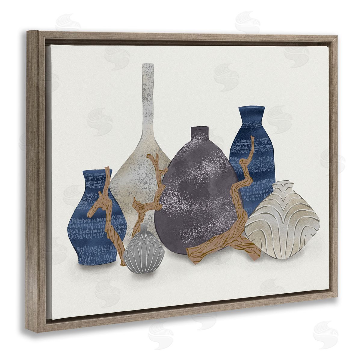 Ziwei Li Ornate Vase Still Life Leaning Driftwood Branches  Brown Floating Frame Canvas Wall Art Print