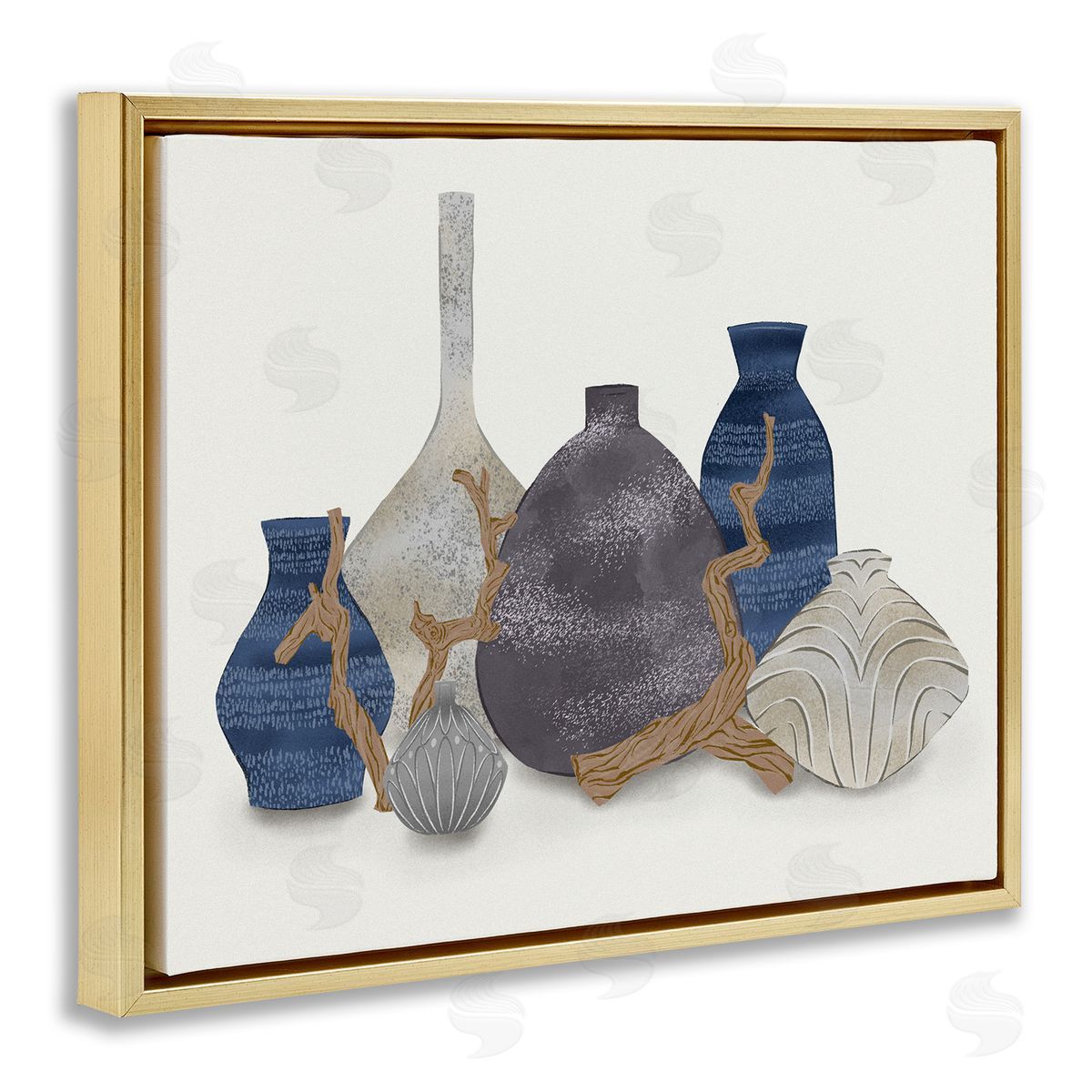 Ziwei Li Ornate Vase Still Life Leaning Driftwood Branches  Gold Floating Frame Canvas Wall Art Print