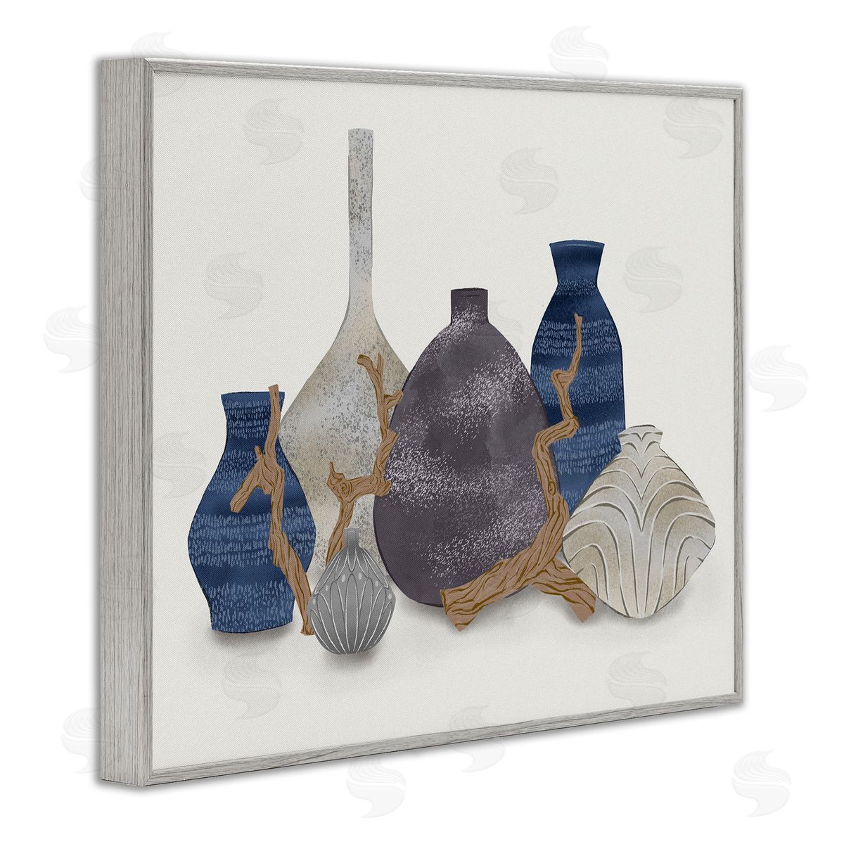 Ziwei Li Ornate Vase Still Life Leaning Driftwood Branches  Gray Framed Giclee Wall Art Print