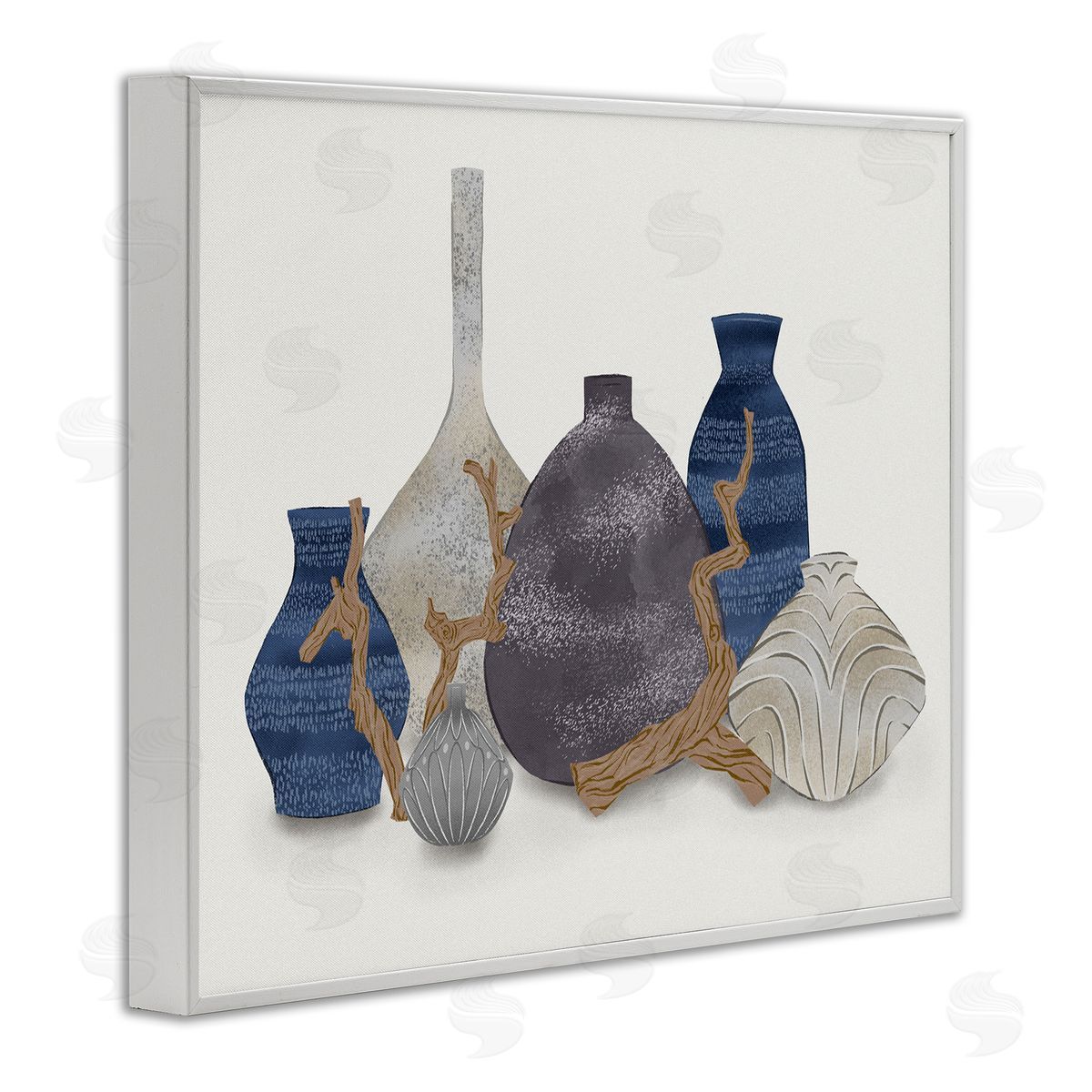 Ziwei Li Ornate Vase Still Life Leaning Driftwood Branches  White Framed Giclee Wall Art Print