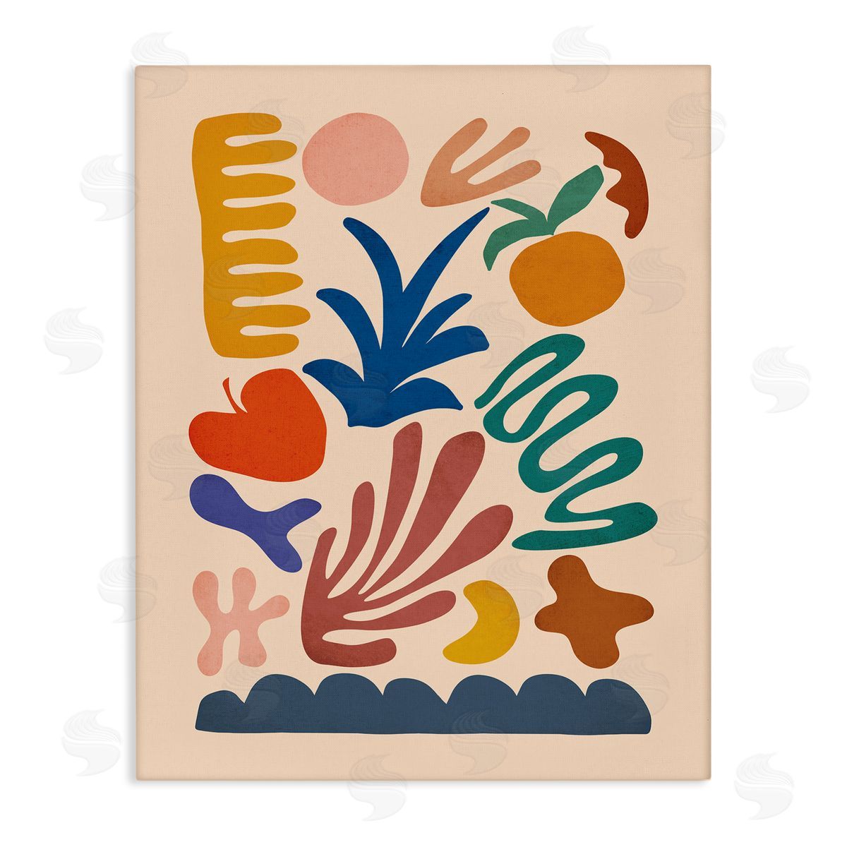 JJ House LLC Abstract Cutout Fruit Plant Shapes Geometric Botanicals Stretched Canvas Wall Art Print