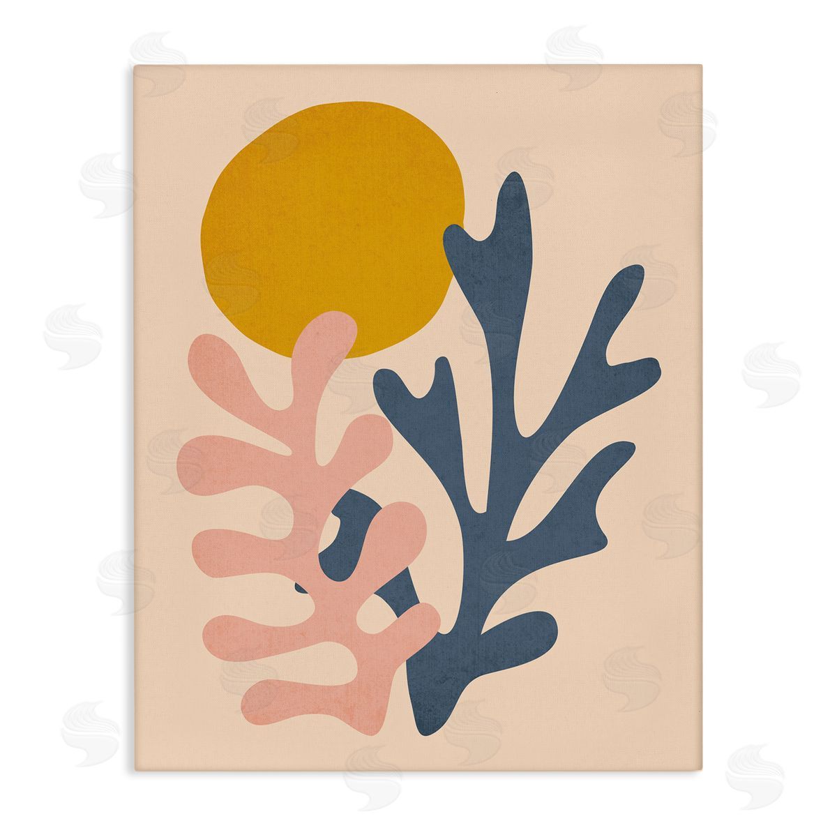 JJ House LLC Contemporary Pastel Leaf Forms Abstract Sun Shape Stretched Canvas Wall Art Print