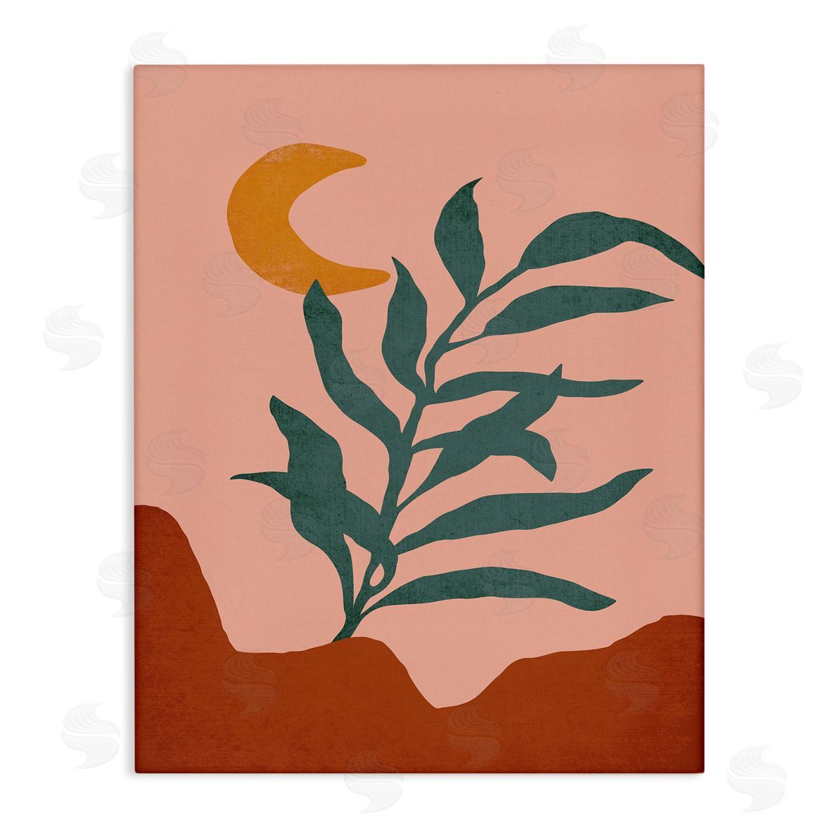 JJ House LLC Blooming Plant Leaf Pleasant Desert Crescent Moon  Stretched Canvas Wall Art Print