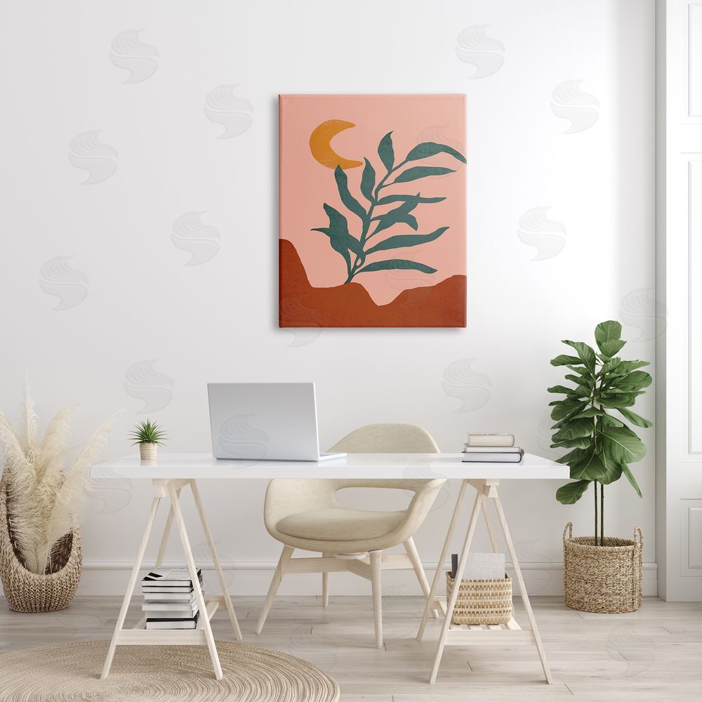 JJ House LLC Blooming Plant Leaf Pleasant Desert Crescent Moon  Canvas Wall Art Print in Room