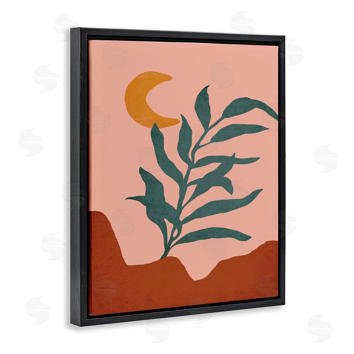 JJ House LLC Blooming Plant Leaf Pleasant Desert Crescent Moon  Black Floating Frame Canvas Wall Art Print