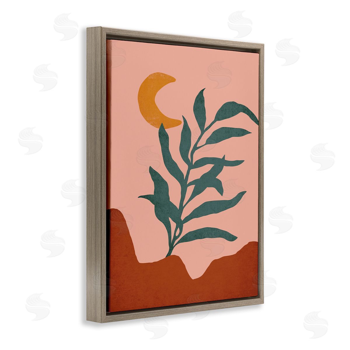JJ House LLC Blooming Plant Leaf Pleasant Desert Crescent Moon  Brown Floating Frame Canvas Wall Art Print