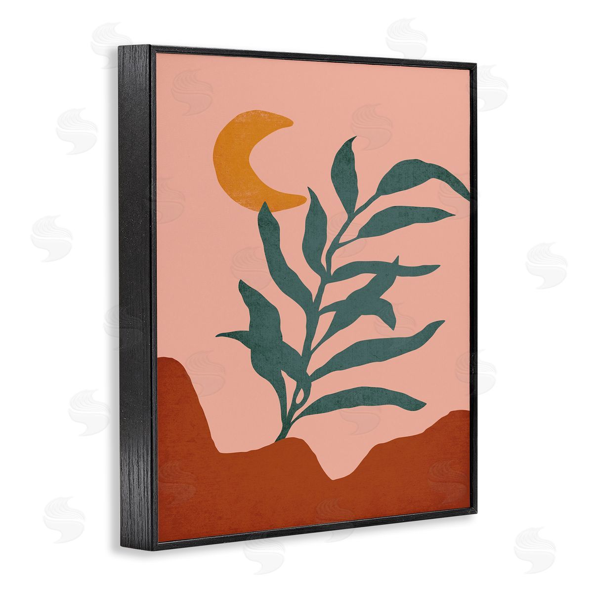 JJ House LLC Blooming Plant Leaf Pleasant Desert Crescent Moon  Black Framed Giclee Wall Art Print
