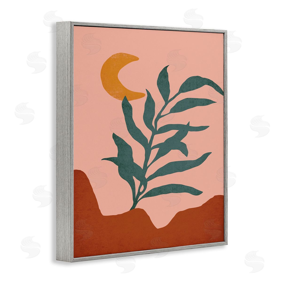 JJ House LLC Blooming Plant Leaf Pleasant Desert Crescent Moon  Gray Framed Giclee Wall Art Print